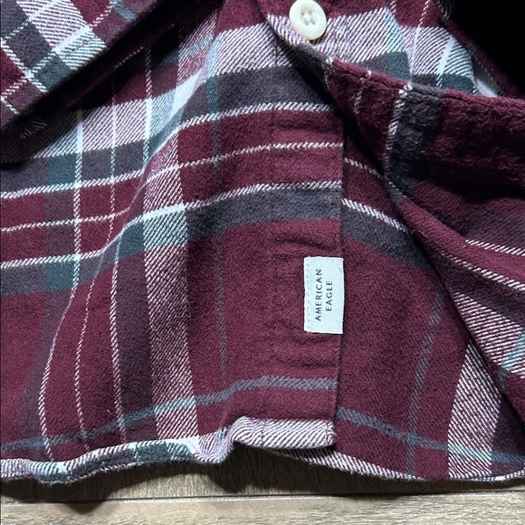 American Eagle Maroon Plaid Flannel Shirt - Picture 4 of 5